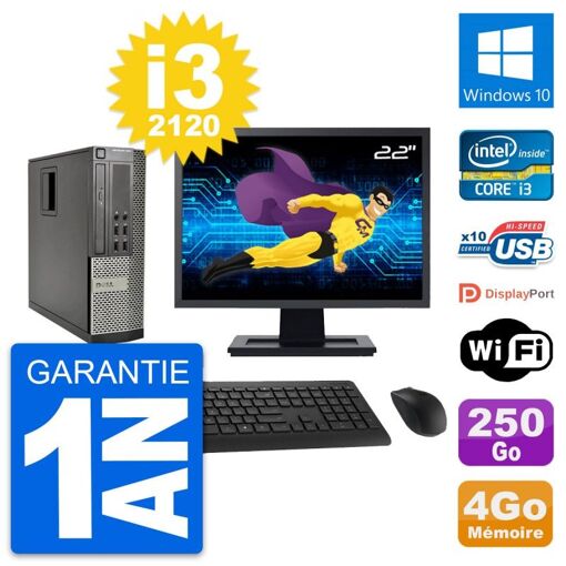 Dell Optiplex 990 SFF PC - 22" Screen, Intel i3-2120, 4GB RAM, 250GB HDD, Windows 10, WiFi
