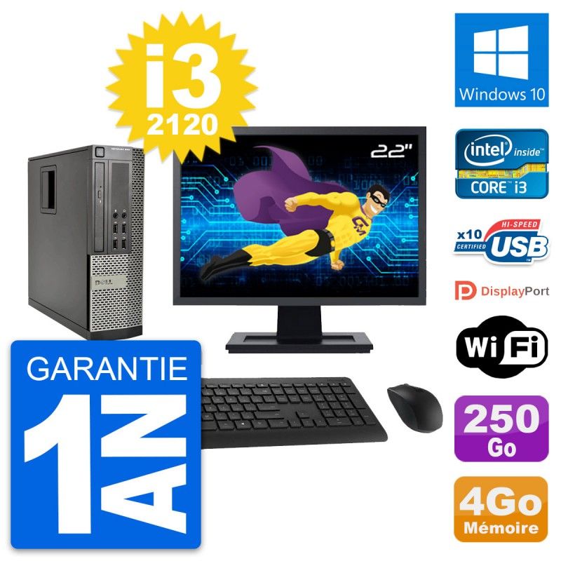 Dell Optiplex 990 SFF PC - 22" Screen, Intel i3-2120, 4GB RAM, 250GB HDD, Windows 10, WiFi