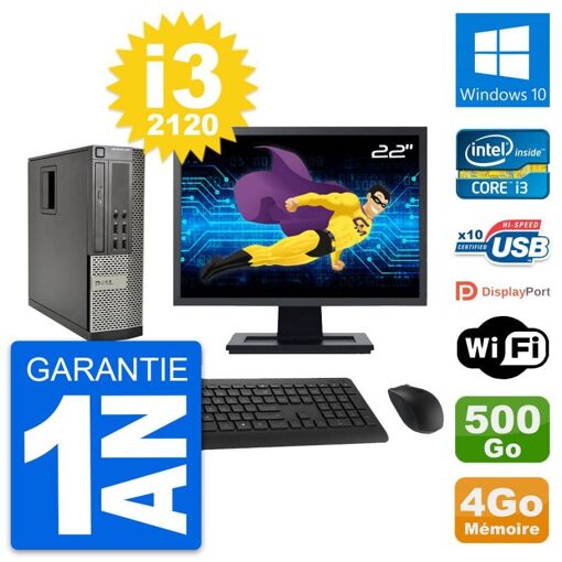 Dell Optiplex 990 SFF PC - 22" Screen, Intel i3-2120, 4GB RAM, 500GB HDD, Windows 10, WiFi