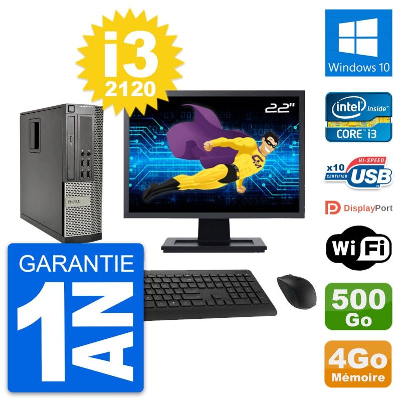 Dell Optiplex 990 SFF PC - 22" Screen, Intel i3-2120, 4GB RAM, 500GB HDD, Windows 10, WiFi