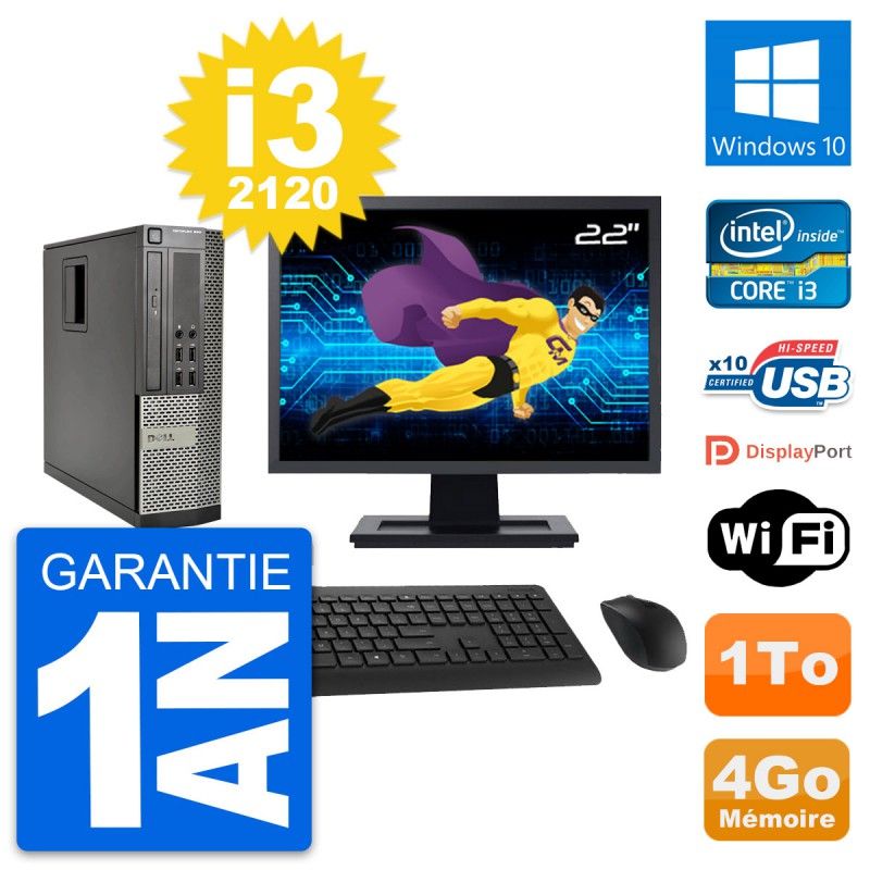 Dell Optiplex 990 SFF PC - 22" Screen, Intel i3-2120, 4GB RAM, 1TB Hard Drive, Windows 10, WiFi