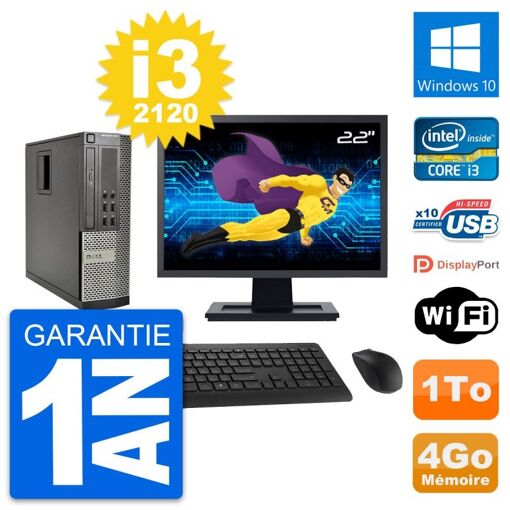 Dell Optiplex 990 SFF PC - 22" Screen, Intel i3-2120, 4GB RAM, 1TB Hard Drive, Windows 10, WiFi