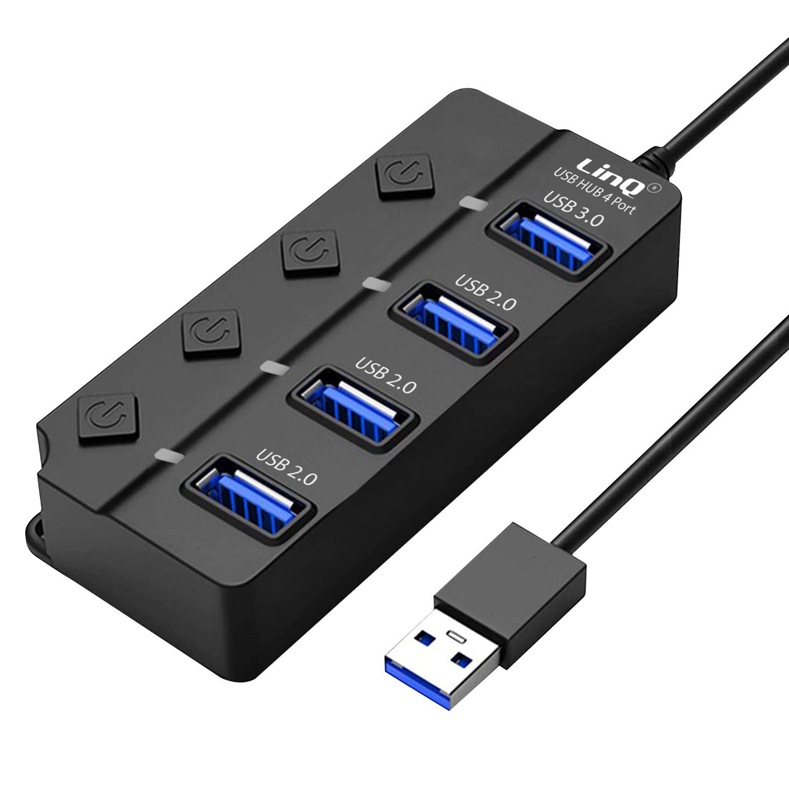 LinQ 4-in-1 USB Hub (USB 3.0 + 3x USB 2.0), 5Gb/s Data Transfer, Black