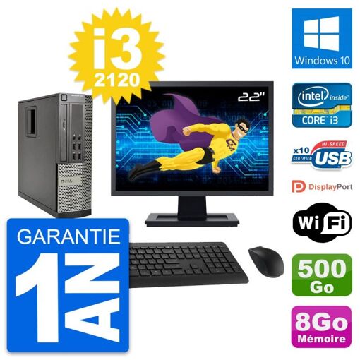 Dell Optiplex 990 SFF Computer - 22" Screen, Intel i3-2120, 8GB RAM, 500GB HDD, Windows 10, WiFi