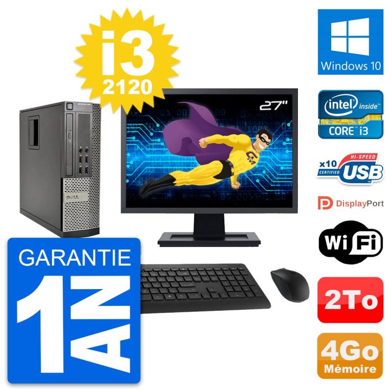 Dell Optiplex 990 SFF Desktop PC - 27" Screen, Intel i3-2120, 4GB RAM, 2TB HDD, Windows 10, WiFi