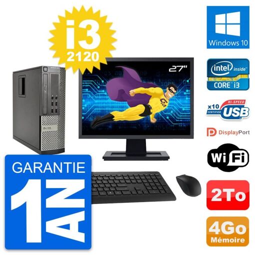 Dell Optiplex 990 SFF Desktop PC - 27" Screen, Intel i3-2120, 4GB RAM, 2TB HDD, Windows 10, WiFi