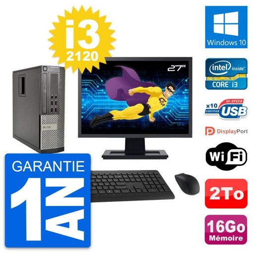 Dell Optiplex 990 SFF Computer - 27" Screen, Intel i3-2120, 16GB RAM, 2TB HDD, Windows 10, WiFi