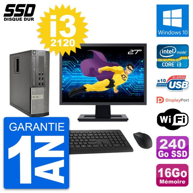 Dell OptiPlex 990 SFF Computer - 27" Screen, i3-2120, 16GB RAM, 240GB SSD, Windows 10, WiFi