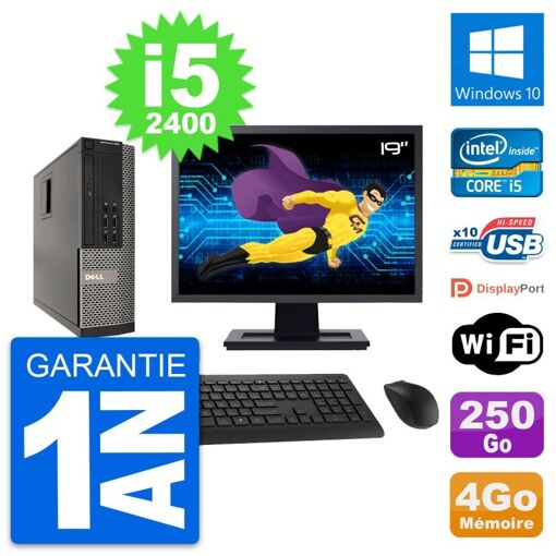 Dell Optiplex 990 SFF Computer - 19" Screen, Intel i5-2400, 4GB RAM, 250GB HDD, Windows 10, WiFi
