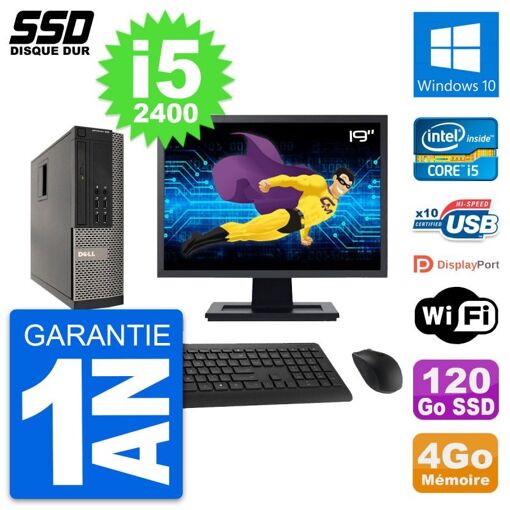 Dell OptiPlex 990 SFF Computer - 19" Screen, i5-2400, 4GB RAM, 120GB SSD, Windows 10, Wifi
