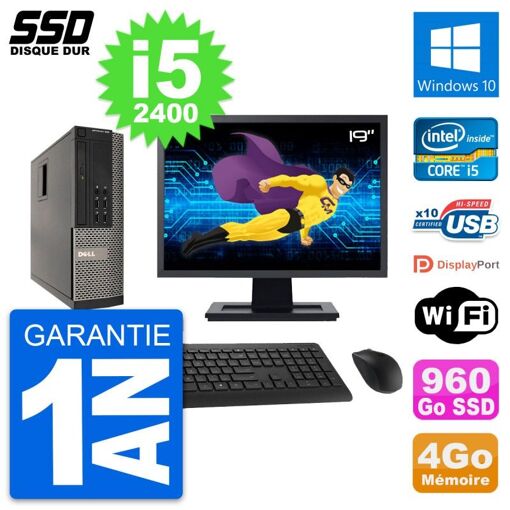 Dell OptiPlex 990 SFF Computer - 19" Screen, i5-2400, 4GB RAM, 960GB SSD, Windows 10, Wifi