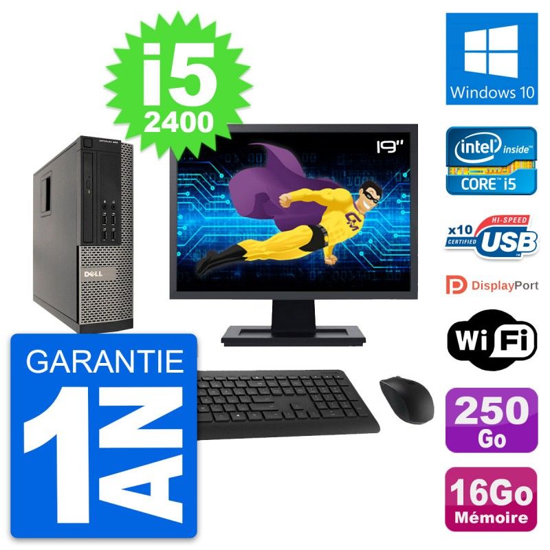 Dell Optiplex 990 SFF PC - 19" Screen, Intel i5-2400, 16GB RAM, 250GB HDD, Windows 10, WiFi