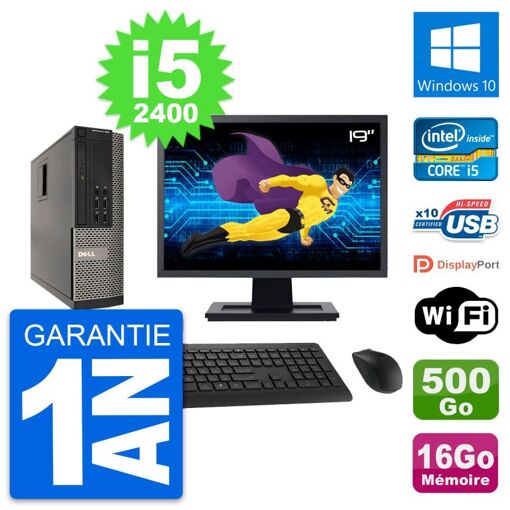 Dell Optiplex 990 SFF Computer - 19" Screen, Intel i5-2400, 16GB RAM, 500GB HDD, Windows 10, WiFi
