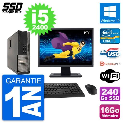 Dell Optiplex 990 SFF Computer - 19" Screen, Intel i5-2400, 16GB RAM, 240GB SSD, Windows 10, Wifi
