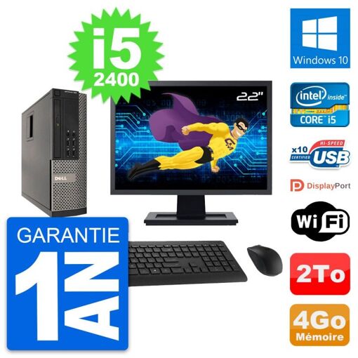 Dell Optiplex 990 SFF PC - 22" Screen, Intel i5-2400, 4GB RAM, 2TB HDD, Windows 10, WiFi