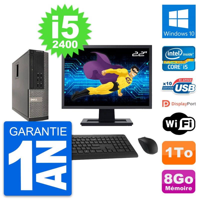 Dell Optiplex 990 SFF Computer, 22" Screen, Intel i5-2400, 8GB RAM, 1TB HDD, Windows 10, WiFi