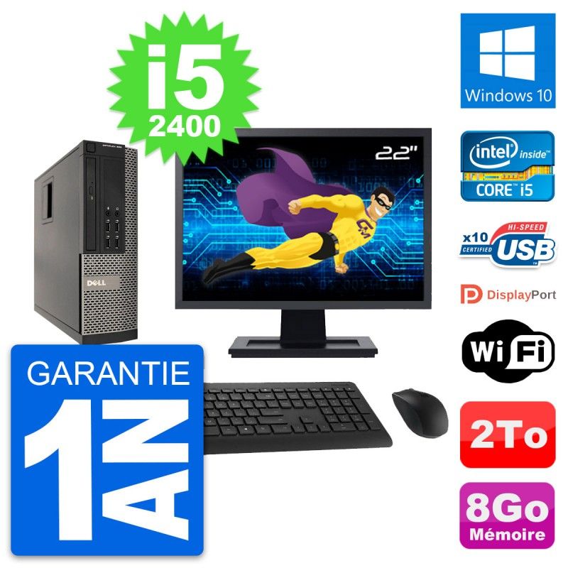 Dell Optiplex 990 SFF Computer - 22" Screen, Intel i5-2400, 8GB RAM, 2TB HDD, Windows 10, WiFi