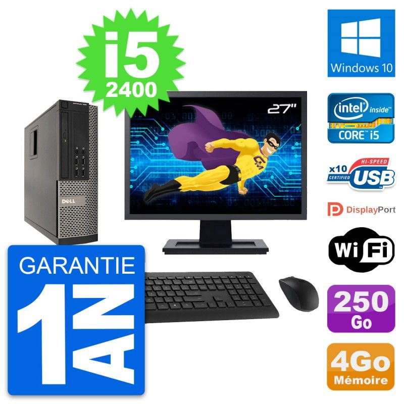 Dell Optiplex 990 SFF Computer - 27" Screen, Intel i5-2400, 4GB RAM, 250GB HDD, Windows 10, WiFi