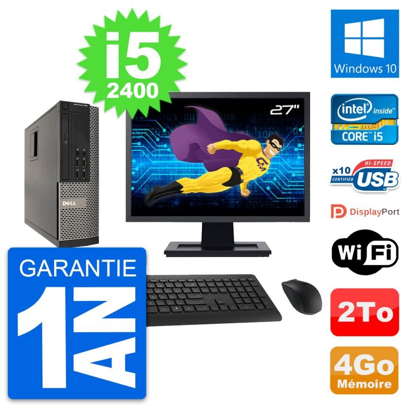 Dell Optiplex 990 SFF PC - 27" Screen, Intel i5-2400, 4GB RAM, 2TB HDD, Windows 10, WiFi