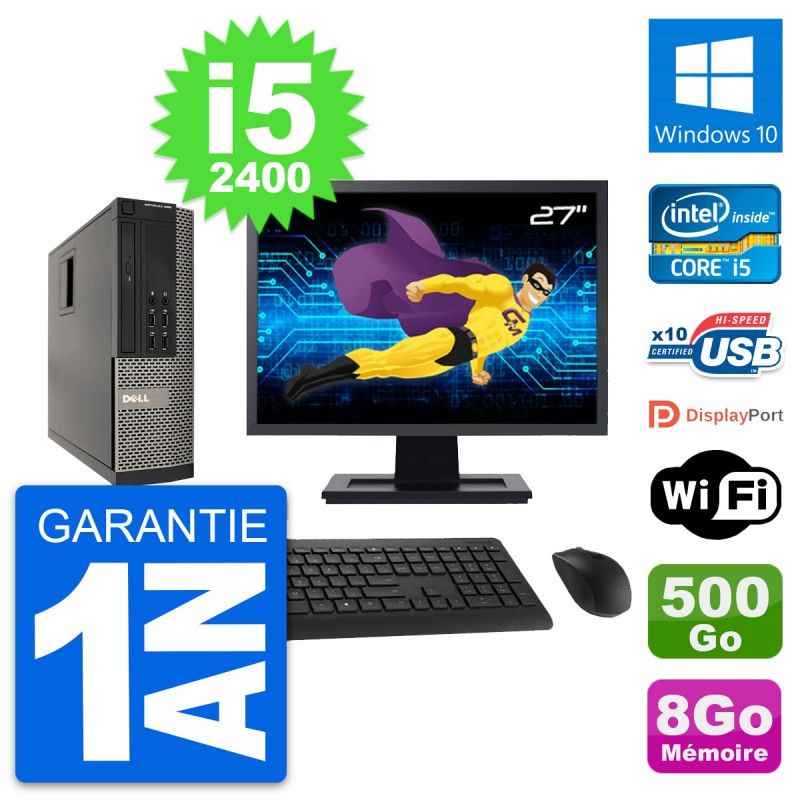 Dell Optiplex 990 SFF Computer - 27" Screen, Intel i5-2400, 8GB RAM, 500GB HDD, Windows 10, WiFi