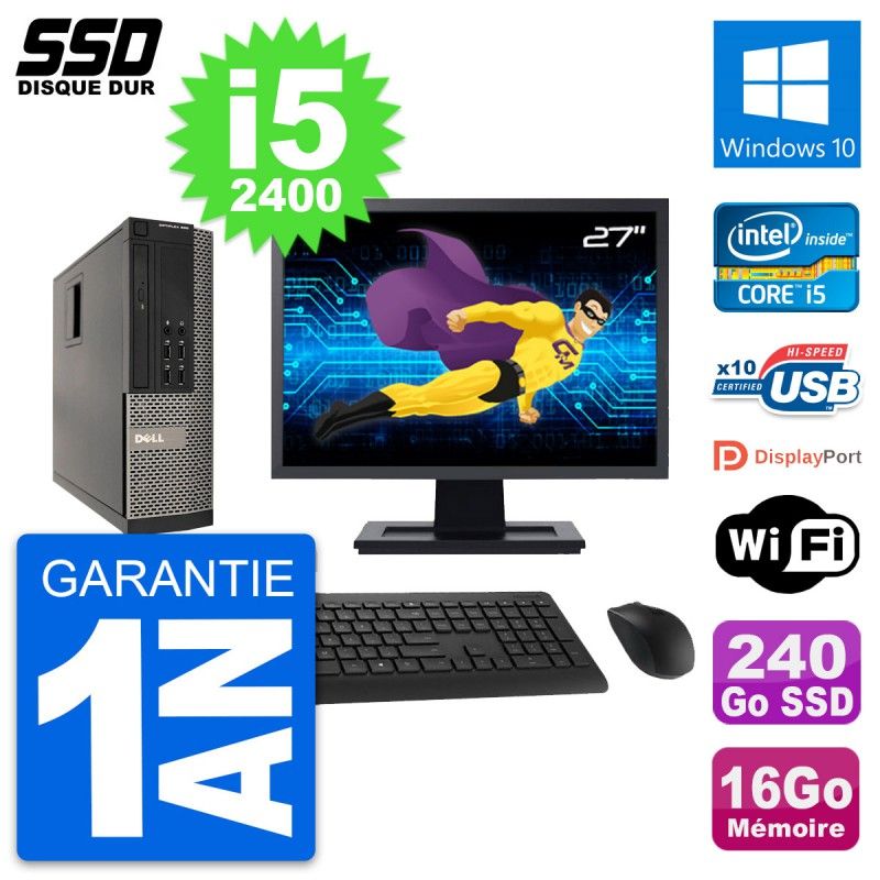 Dell OptiPlex 990 SFF Computer - 27" Screen, i5-2400, 16GB RAM, 240GB SSD, Windows 10, Wifi