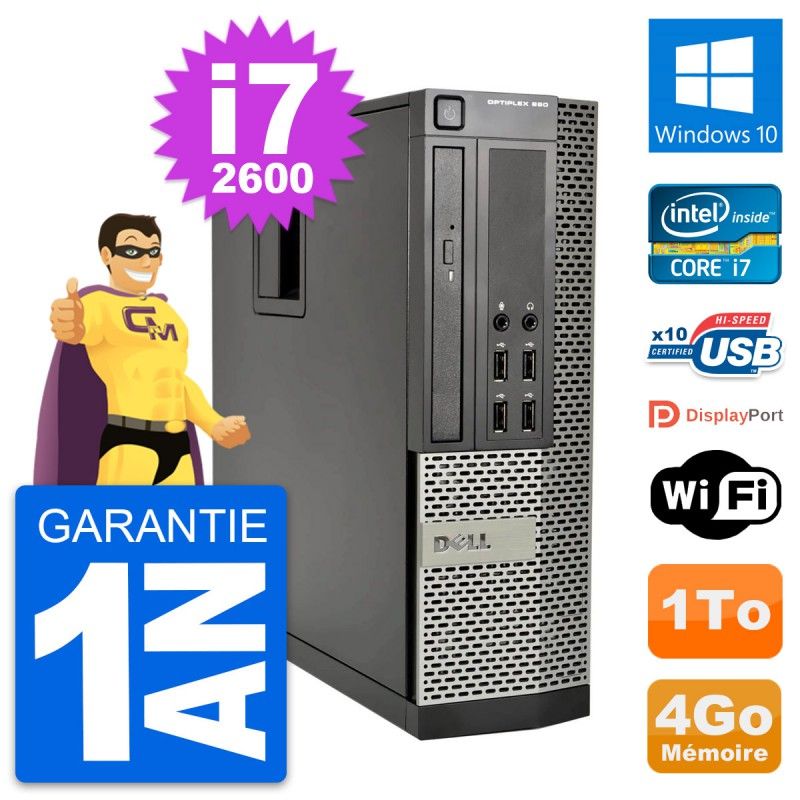 Dell OptiPlex 990 SFF Desktop PC - Intel i7-2600, 4GB RAM, 1TB HDD, Windows 10, WiFi