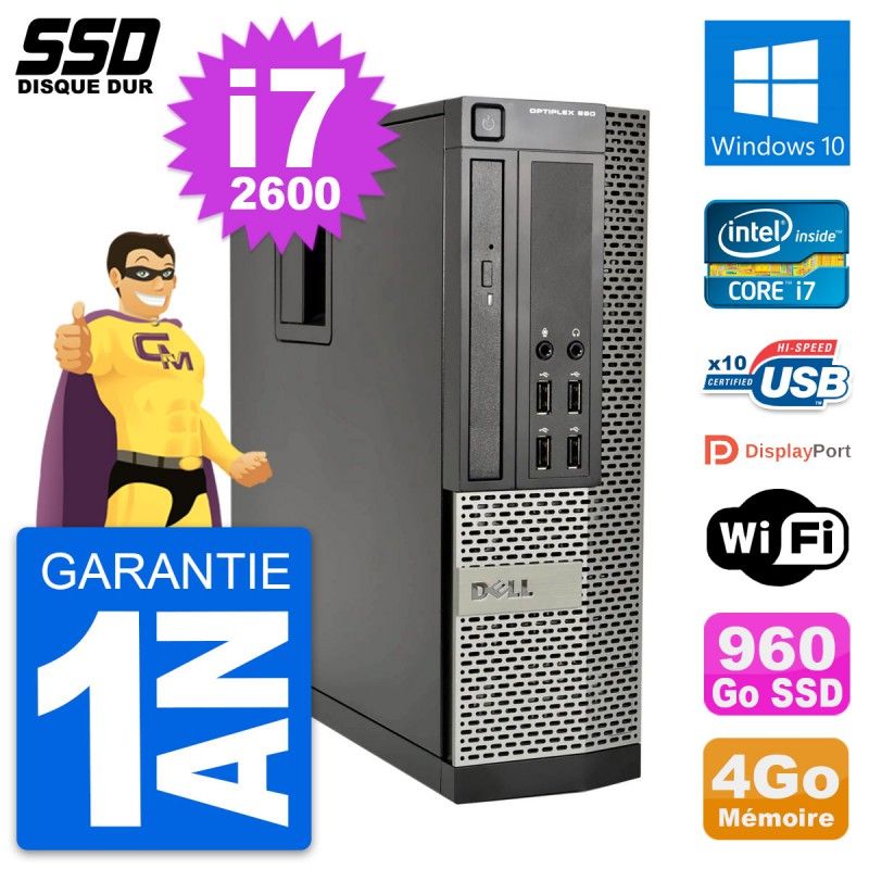 Dell OptiPlex 990 SFF - Intel Core i7, 4GB RAM, 960GB SSD, Windows 10, WiFi