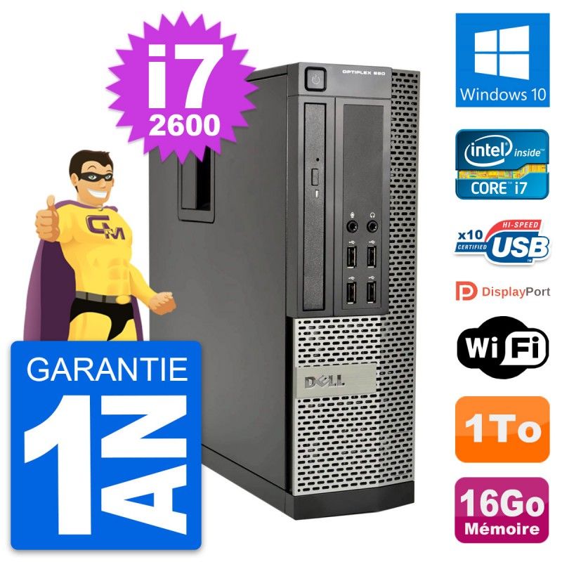 Dell OptiPlex 990 SFF Computer - Intel i7-2600, 16GB RAM, 1TB HDD, Windows 10, WiFi