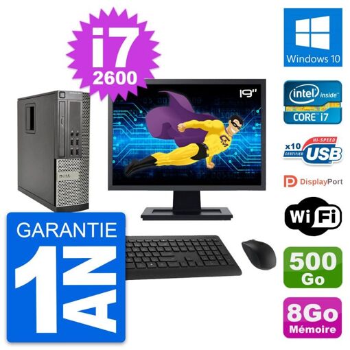 Dell Optiplex 990 SFF PC - 19" Screen, Intel i7-2600, 8GB RAM, 500GB HDD, Windows 10, WiFi