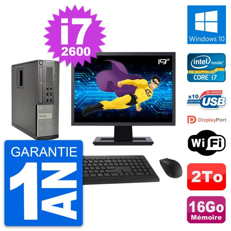 Dell Optiplex 990 SFF Computer - 19" Screen, Intel i7-2600, 16GB RAM, 2TB Hard Drive, Windows 10, WiFi