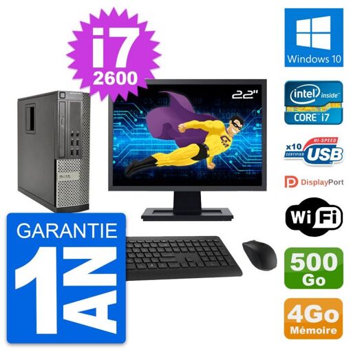 Dell Optiplex 990 SFF Computer - 22" Screen, Intel i7-2600, 4GB RAM, 500GB HDD, Windows 10, WiFi