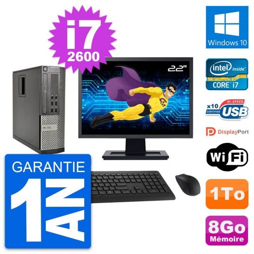 Dell Optiplex 990 SFF Computer - 22" Screen, Intel i7-2600, 8GB RAM, 1TB HDD, Windows 10, WiFi