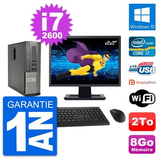 Dell Optiplex 990 SFF PC - 22" Screen, Intel i7-2600, 8GB RAM, 2TB Hard Drive, Windows 10, WiFi
