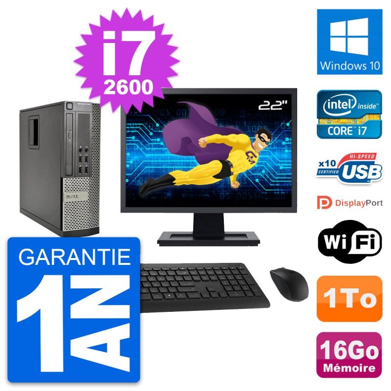 Dell Optiplex 990 SFF PC - 22" Screen, Intel i7-2600, 16GB RAM, 1TB HDD, Windows 10, Wifi