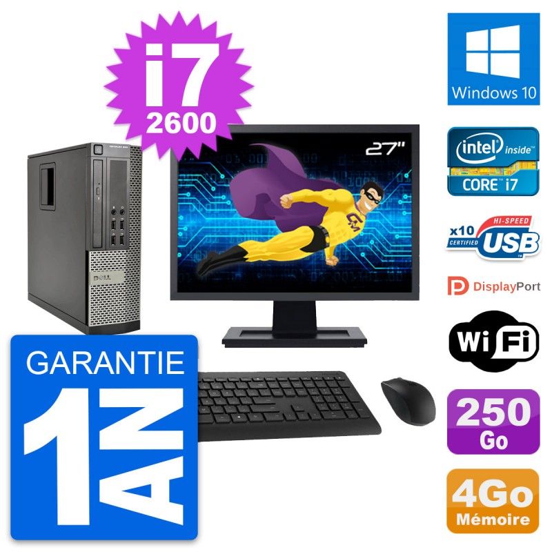 Dell Optiplex 990 SFF Computer - 27" Screen, Intel i7-2600, 4GB RAM, 250GB Hard Drive, Windows 10, WiFi