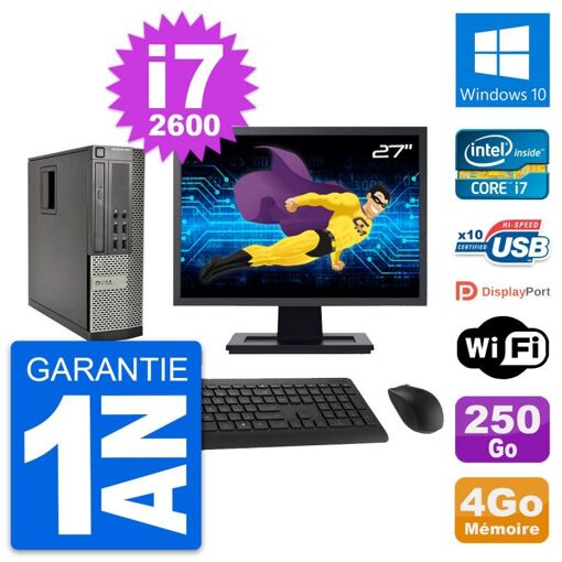 Dell Optiplex 990 SFF Computer - 27" Screen, Intel i7-2600, 4GB RAM, 250GB Hard Drive, Windows 10, WiFi