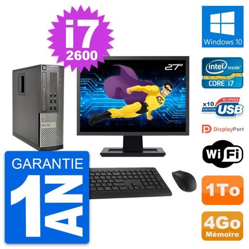 Dell Optiplex 990 SFF Computer, 27" Screen, Intel i7-2600, 4GB RAM, 1TB Hard Drive, Windows 10, WiFi