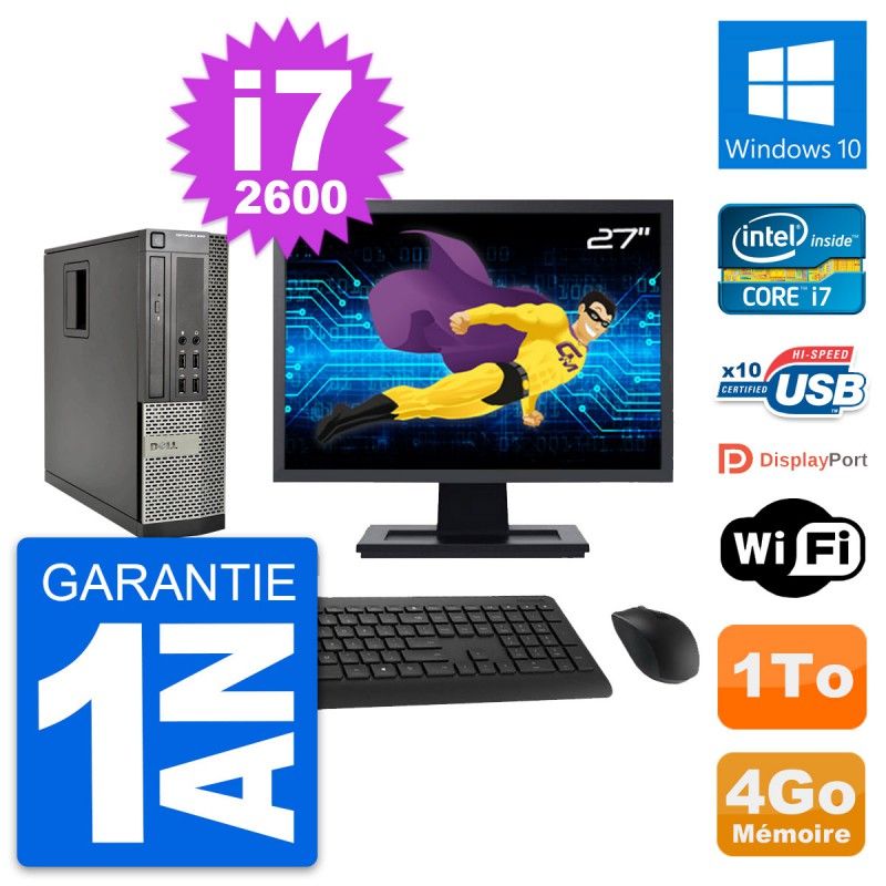 Dell Optiplex 990 SFF Computer, 27" Screen, Intel i7-2600, 4GB RAM, 1TB Hard Drive, Windows 10, WiFi