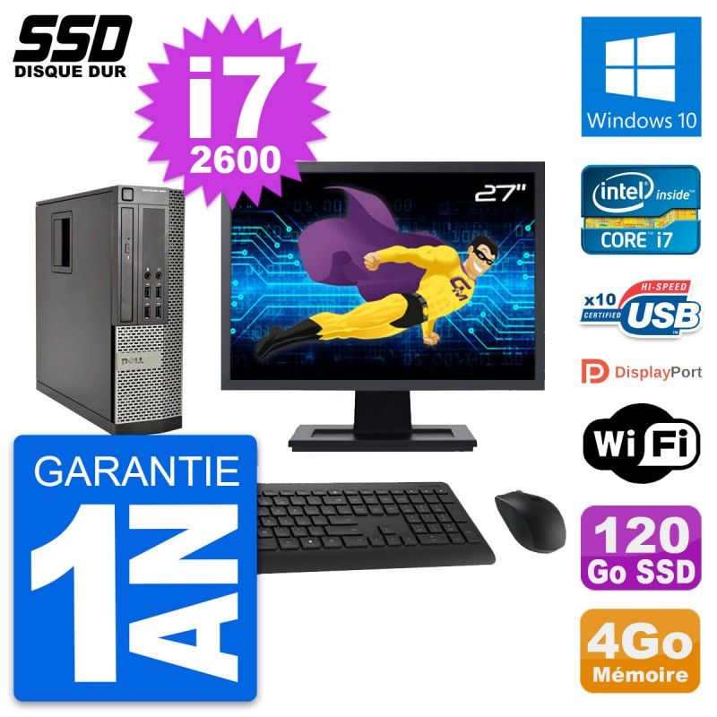 Dell OptiPlex 990 SFF Desktop PC | 27" Screen | i7-2600 | 4GB RAM | 120GB SSD | Windows 10 | Wifi