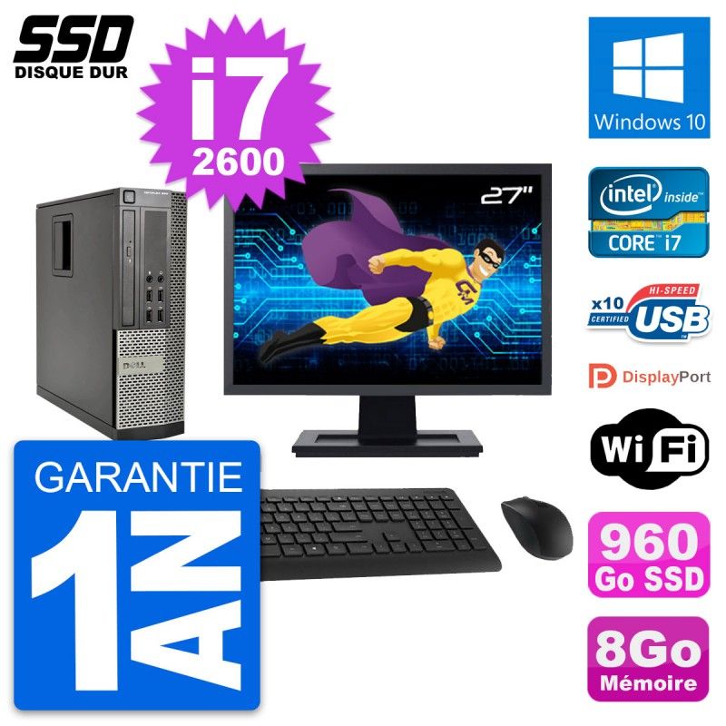 Dell OptiPlex 990 SFF PC - 27" Screen, i7-2600, 8GB RAM, 960GB SSD, Windows 10, Wifi