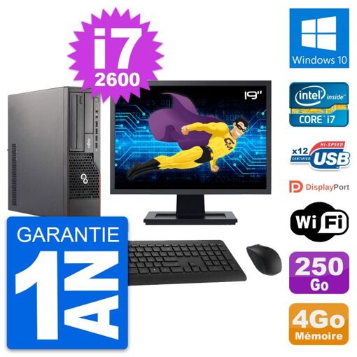 Fujitsu E700 DT 19-inch Screen, Intel i7-2600, 4GB RAM, 250GB Disk, Windows 10, WiFi