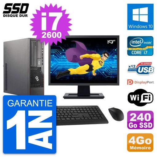 Fujitsu E700 E90+ DT 19-Inch Screen Core i7-2600, 4GB RAM, 240GB SSD, Windows 10, WiFi