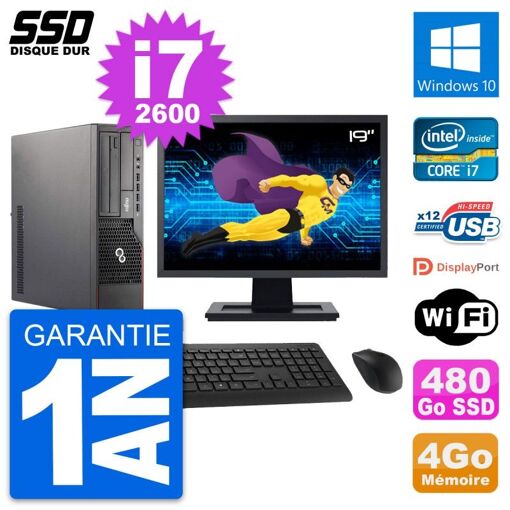Fujitsu E700 E90+ DT 19-inch Screen Core i7-2600 4GB RAM 480GB SSD Windows 10 WiFi Desktop