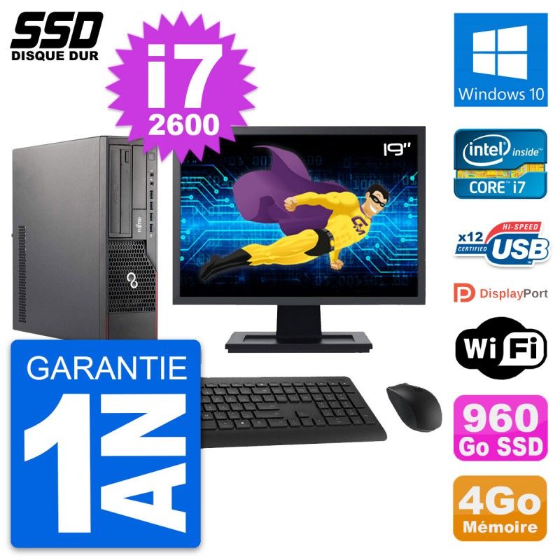 Fujitsu E700 E90+ DT 19-Inch Core i7-2600 Laptop - 4GB RAM, 960GB SSD, Windows 10, WiFi