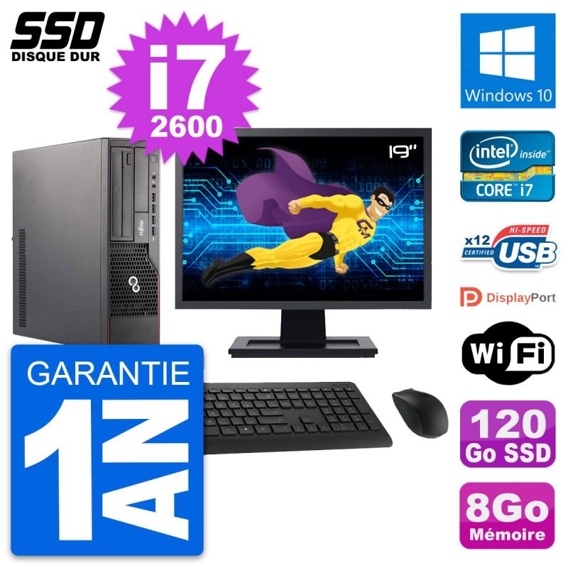 Fujitsu E700 E90+ DT 19-Inch Screen, Core i7-2600, 8GB RAM, 120GB SSD, Windows 10, WiFi