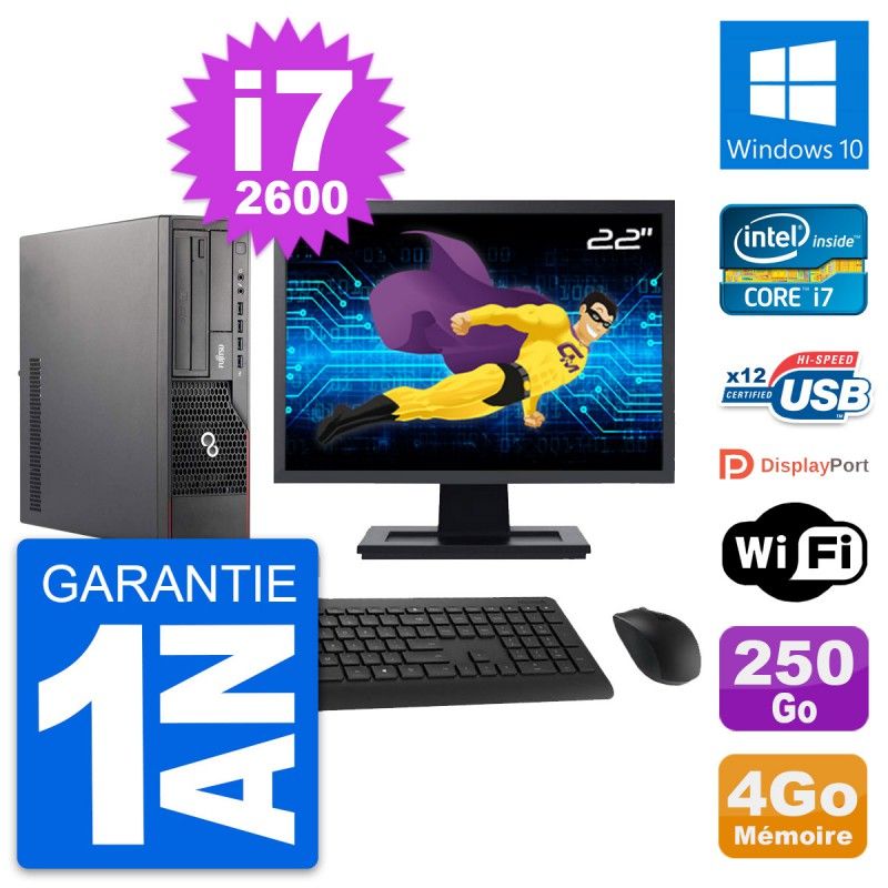 Fujitsu E700 DT 22" Screen, Intel i7-2600, 4GB RAM, 250GB HDD, Windows 10, WiFi