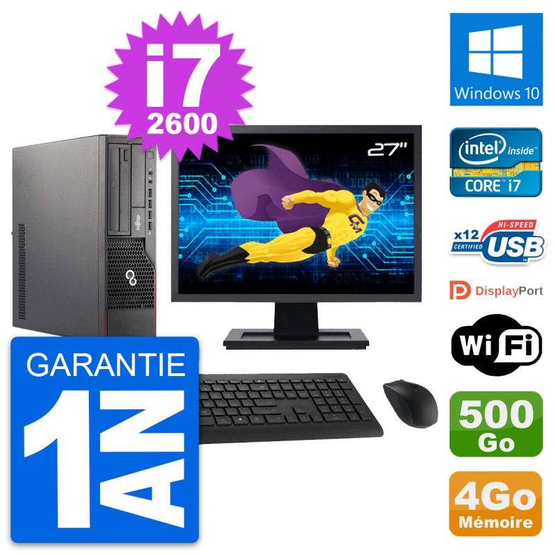 Fujitsu E700 DT 27-inch Screen, Intel i7-2600, 4GB RAM, 500GB Hard Drive, Windows 10, WiFi