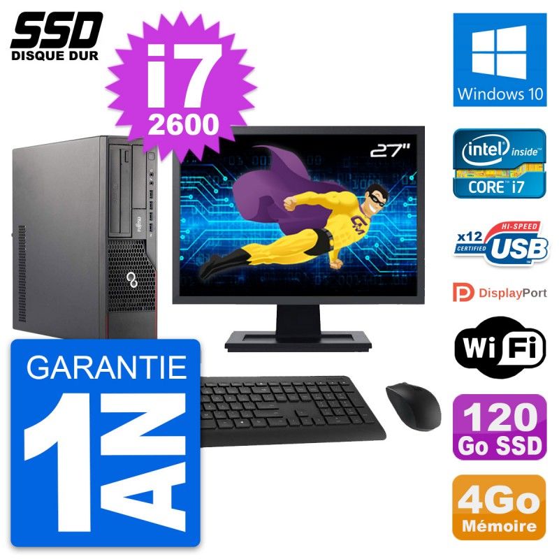 Fujitsu E700 E90+ DT 27" Screen Core i7-2600 4GB RAM 120GB SSD Windows 10 Wifi Desktop Computer