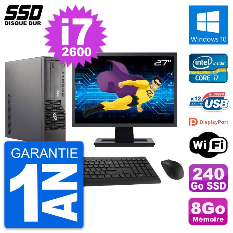 Fujitsu E700 E90+ DT 27-Inch Desktop PC - Core i7, 8GB RAM, 240GB SSD, Windows 10, WiFi