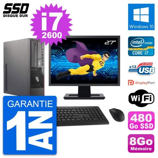 Fujitsu E700 E90+ DT 27-inch Core i7-2600 8GB RAM SSD 480GB Windows 10 Laptop with WiFi
